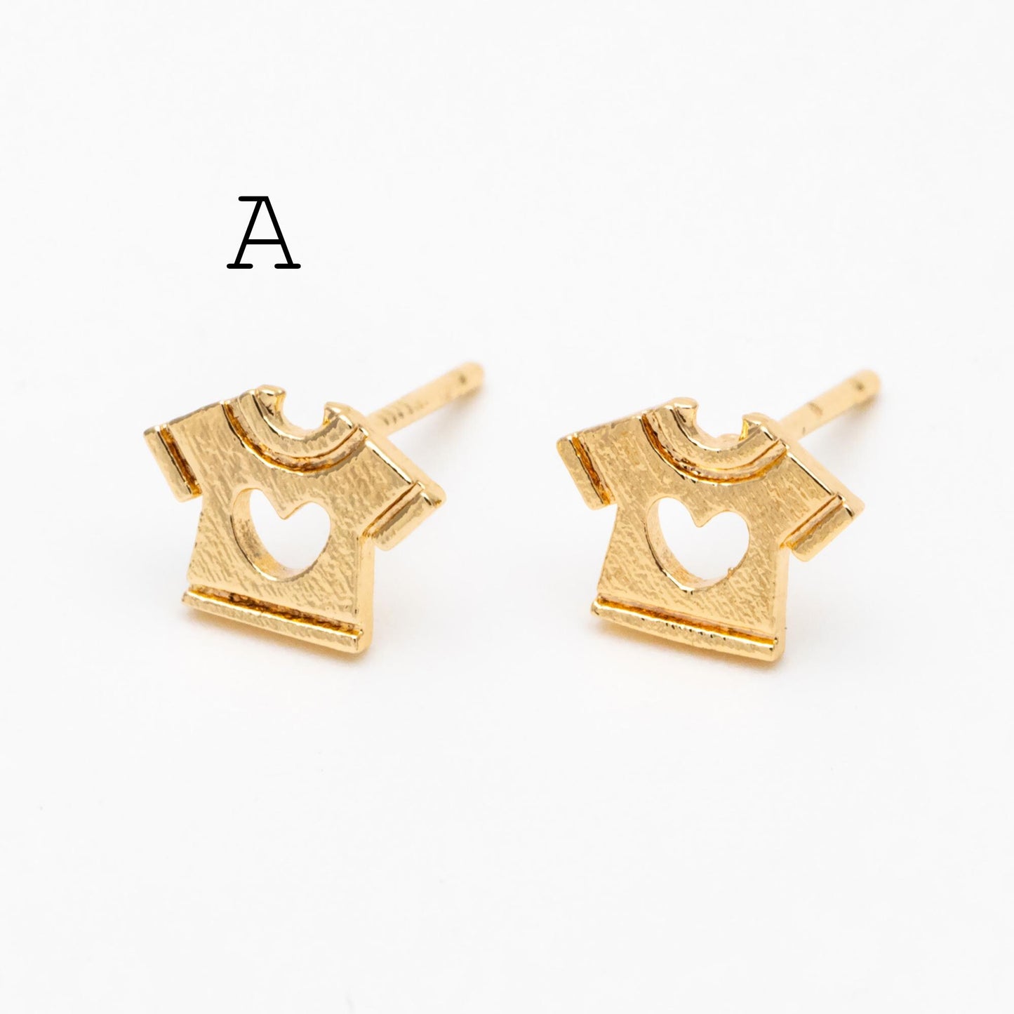 10pcs Gold Heart T-shirt/ Trousers Earrings, Gold Plated Brass Minimalist Stud Earrings (GB-3287)