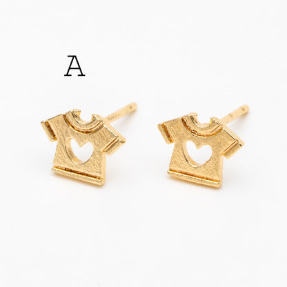 10pcs Gold Heart T-shirt/ Trousers Earrings, Gold Plated Brass Minimalist Stud Earrings (GB-3287)