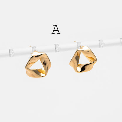 4pcs Gold Triangle Minimalist Earrings, Real Gold Plated Brass Geometric Earring Studs (GB-2208)