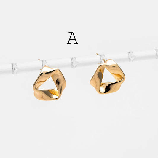 4pcs Gold Triangle Minimalist Earrings, Real Gold Plated Brass Geometric Earring Studs (GB-2208)