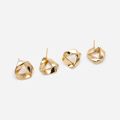 4pcs Gold Triangle Minimalist Earrings, Real Gold Plated Brass Geometric Earring Studs (GB-2208)