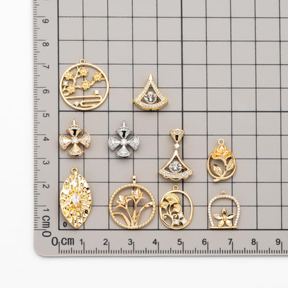 4pcs Gold/ Silver Tone Flower Leaf Charms , 18K Gold/ Rhodium plated Brass, Dainty Earring Pendants (GB-3118)