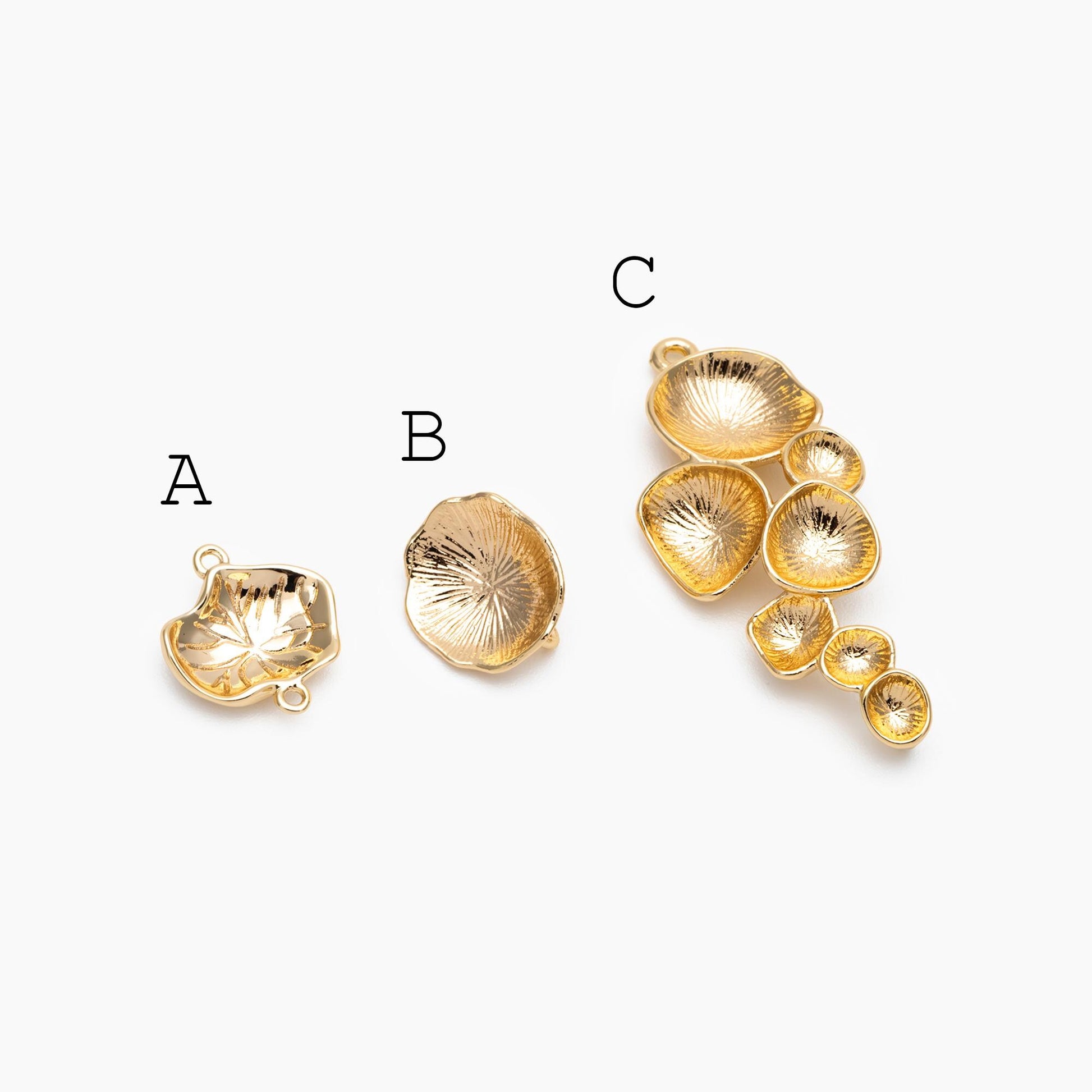 10pcs Gold Lotus Leaf Connectors, 18K Gold plated Brass, Lotus Leaves Charm Connectors (GB-3076)