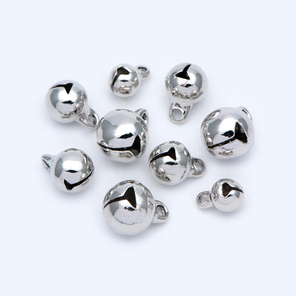 10pcs Gold/ Silver Tone Jingle Bell Charms, 6/ 8/ 10mm, Real Gold/ Rhodium plated Brass, Round Cat Bell Charms Can Ring (GB-192)