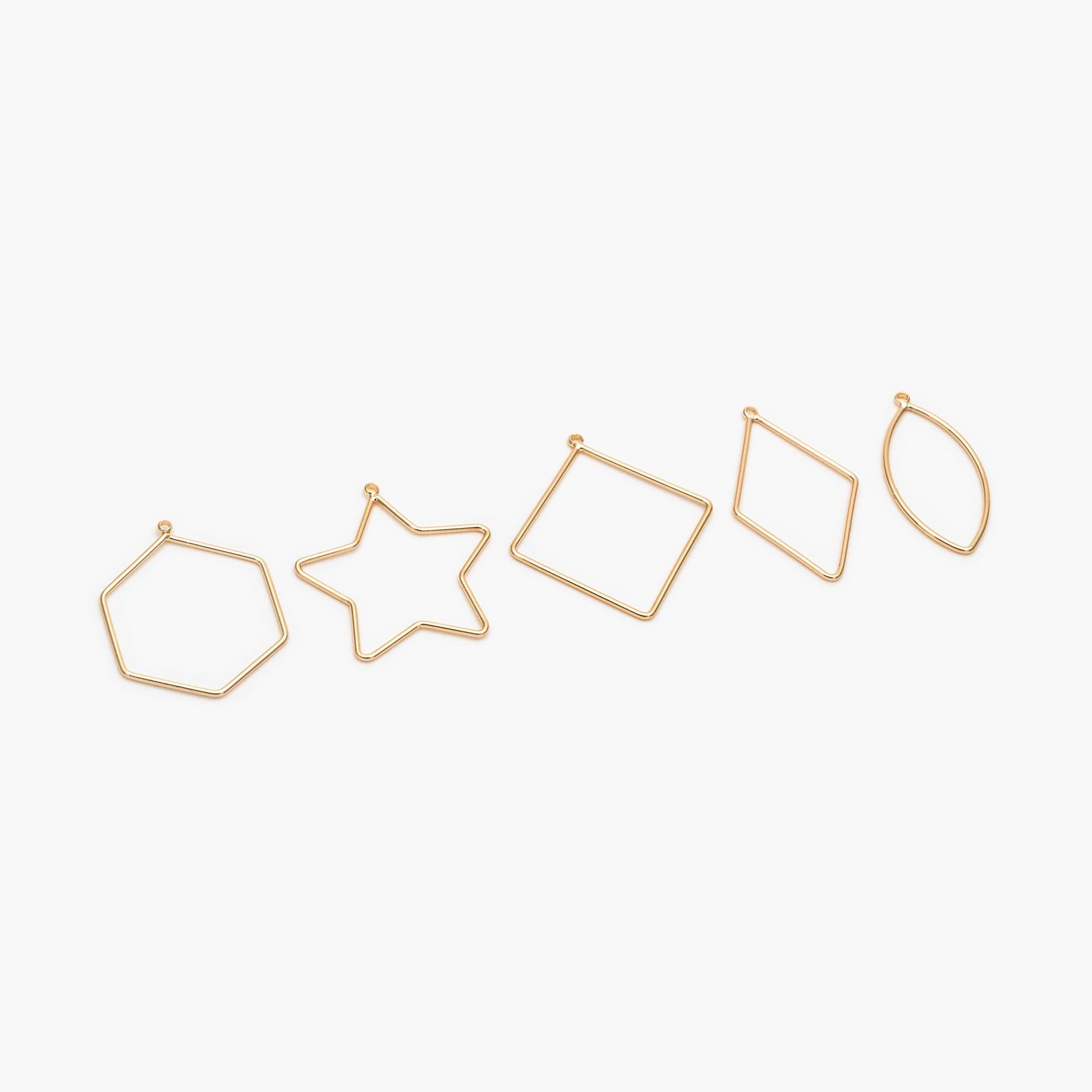 10pcs Gold/ Silver Tone Geometric Charms, 18K Gold/ Rhodium plated Brass Link Pendants, Teardrop Square Rhombus Triangle Heart (GB-368)