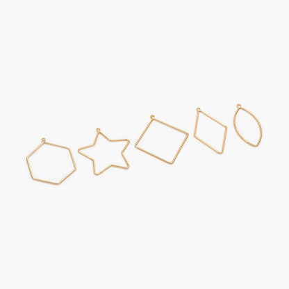 10pcs Gold/ Silver Tone Geometric Charms, 18K Gold/ Rhodium plated Brass Link Pendants, Teardrop Square Rhombus Triangle Heart (GB-368)