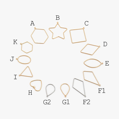 10pcs Gold/ Silver Tone Geometric Charms, 18K Gold/ Rhodium plated Brass Link Pendants, Teardrop Square Rhombus Triangle Heart (GB-368)