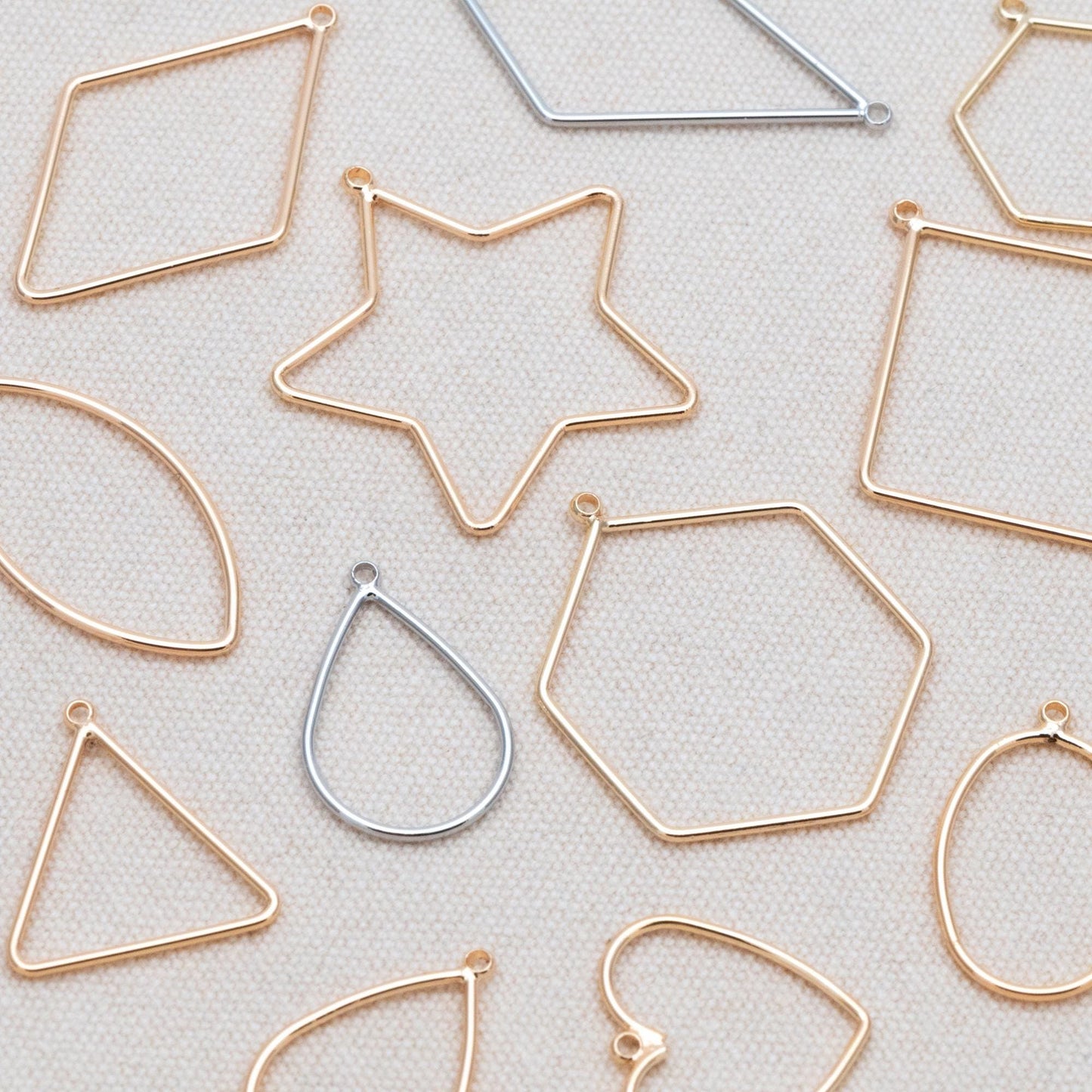 10pcs Gold/ Silver Tone Geometric Charms, 18K Gold/ Rhodium plated Brass Link Pendants, Teardrop Square Rhombus Triangle Heart (GB-368)