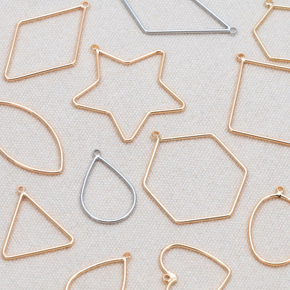 10pcs Gold/ Silver Tone Geometric Charms, 18K Gold/ Rhodium plated Brass Link Pendants, Teardrop Square Rhombus Triangle Heart (GB-368)