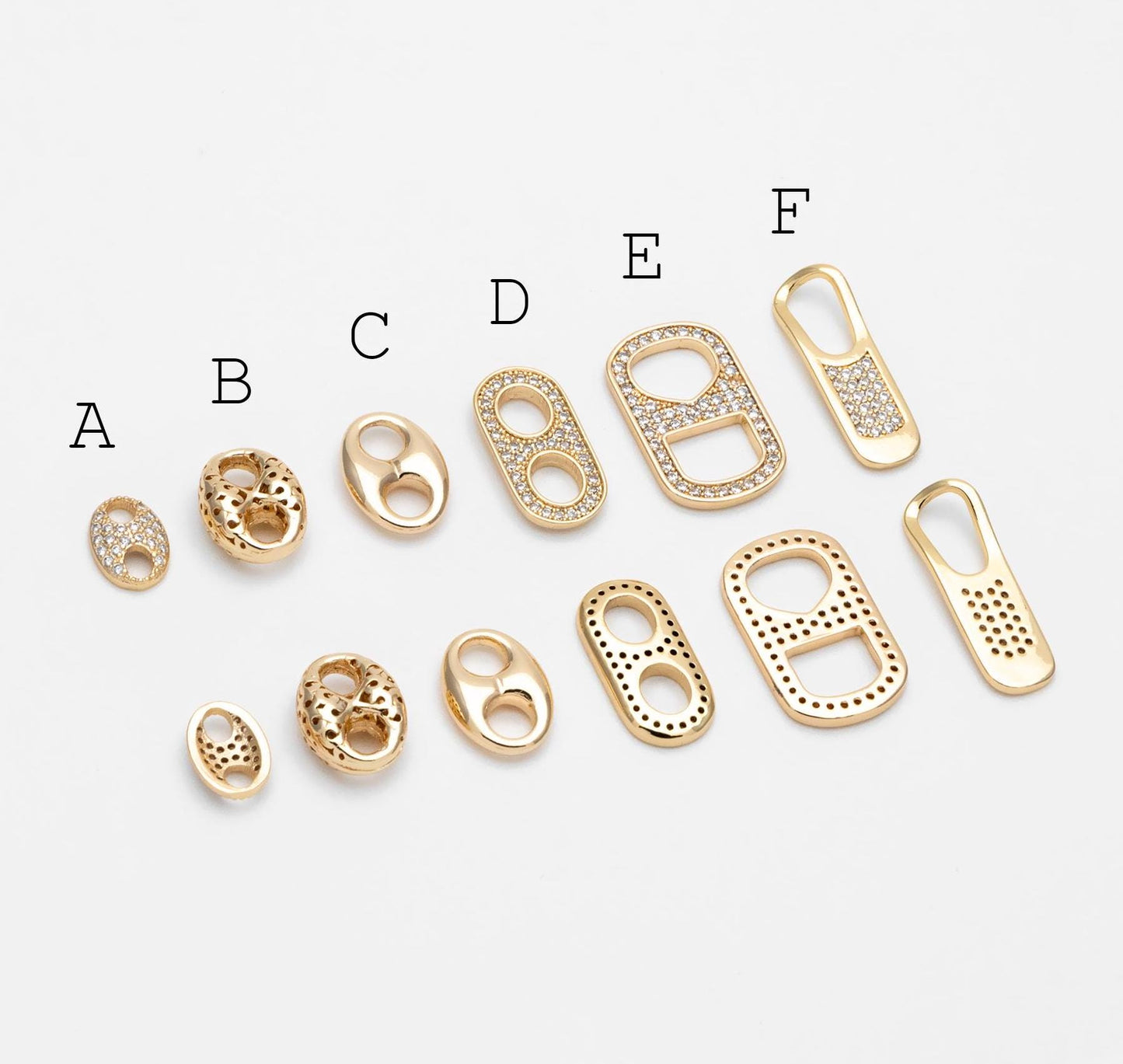 4pcs Gold Puff Mariner Link Charms, Zipper Charms, Soda Tab Charms, Earring Findings, Jewelry Supplies (GB-2132)