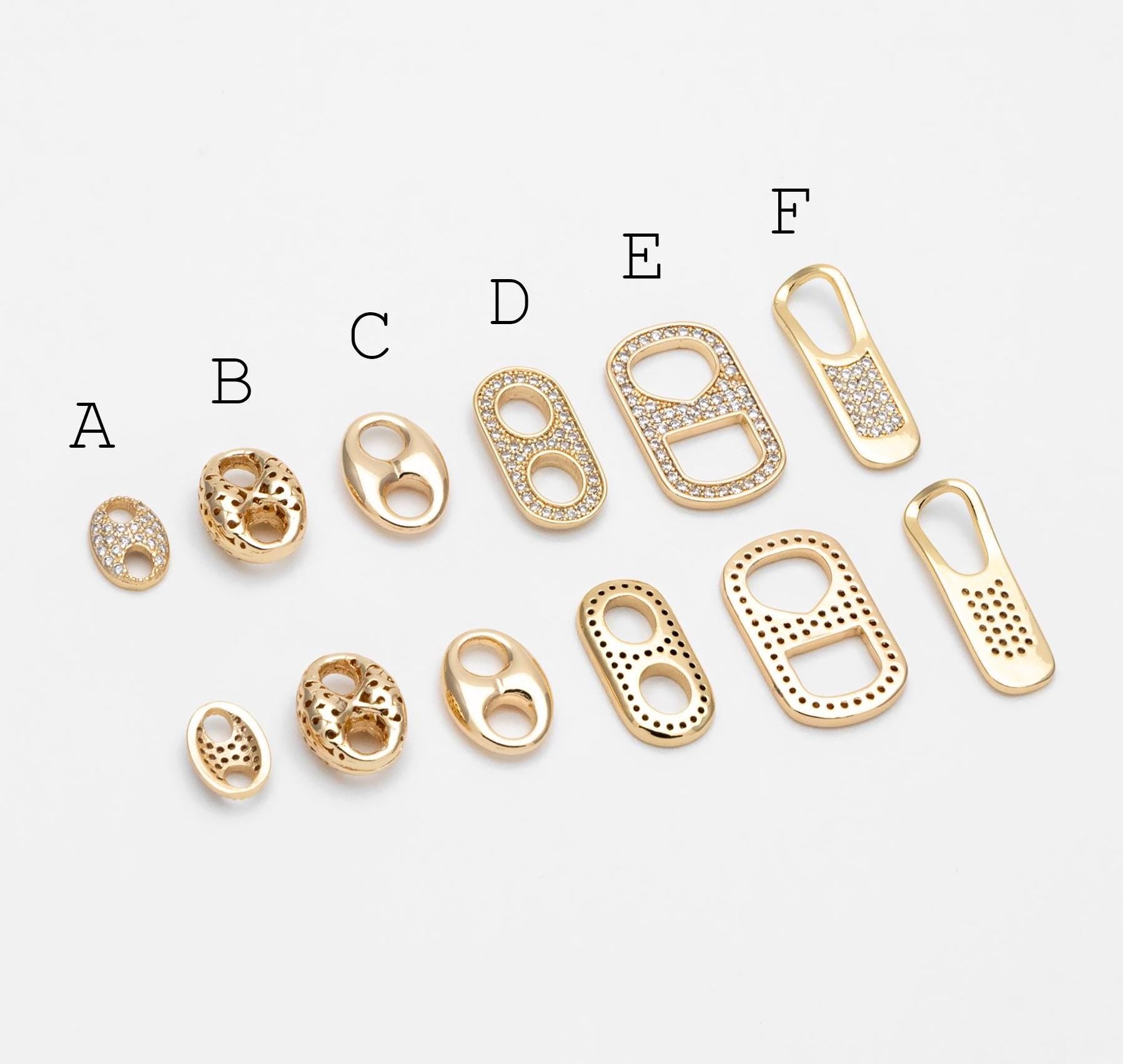 4pcs Gold Puff Mariner Link Charms, Zipper Charms, Soda Tab Charms, Earring Findings, Jewelry Supplies (GB-2132)