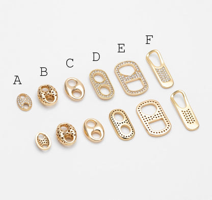 4pcs Gold Puff Mariner Link Charms, Zipper Charms, Soda Tab Charms, Earring Findings, Jewelry Supplies (GB-2132)