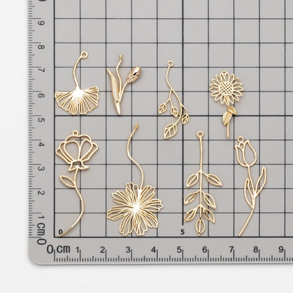 10pcs Gold Flower Leaf Charms, 18K Gold plated Brass, Dainty Earring Pendants (GB-4425)