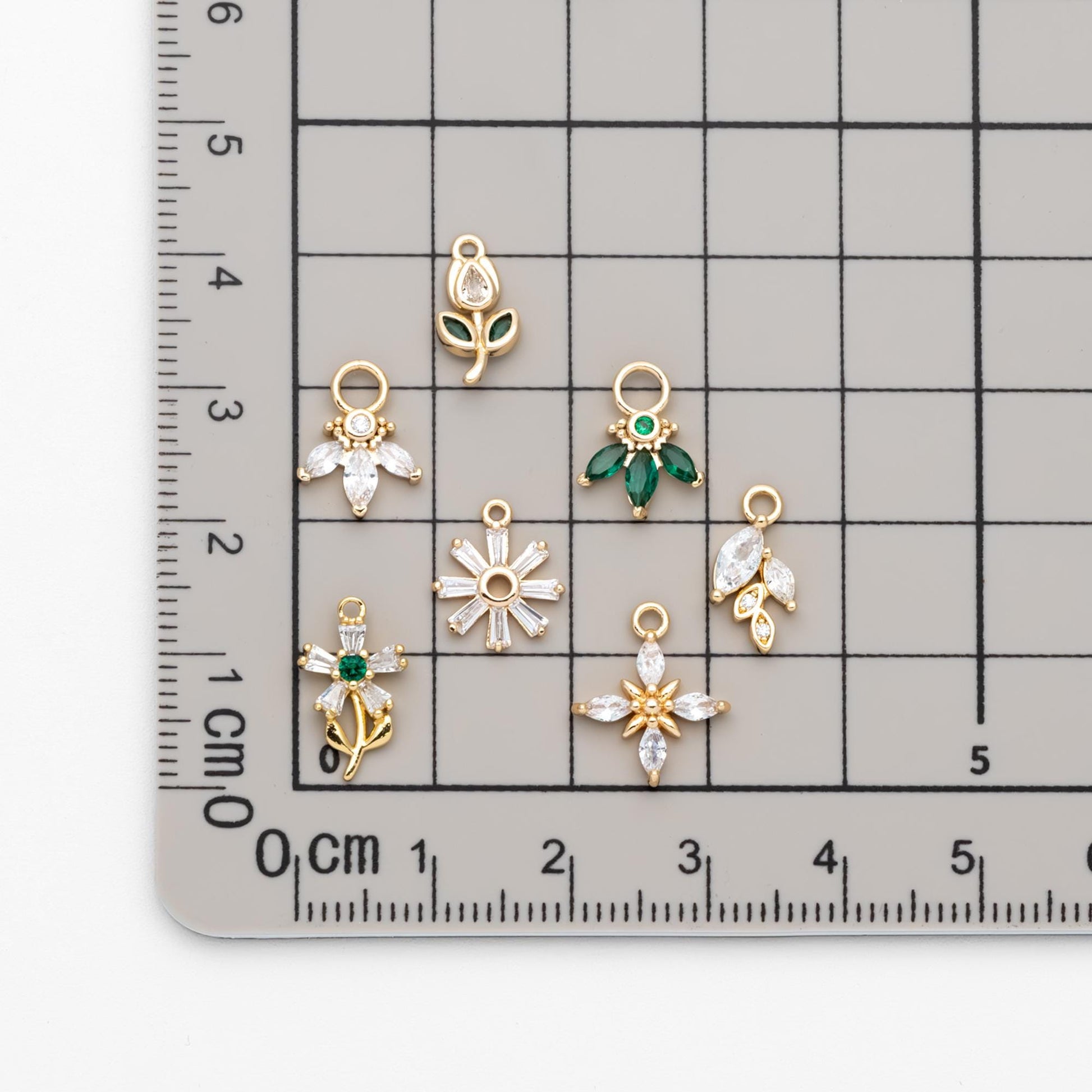 4pcs CZ Pave Gold Flower Leaf Charms, 18K Gold plated Brass, Dainty Earring Pendants (GB-4130)
