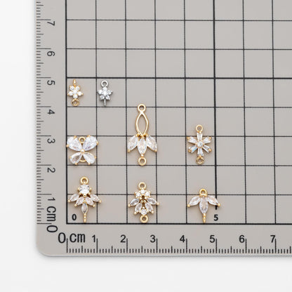 10pcs CZ Pave Flower Leaf Connector, 18K Gold plated Brass, Dainty Connector Charms (GB-3670)