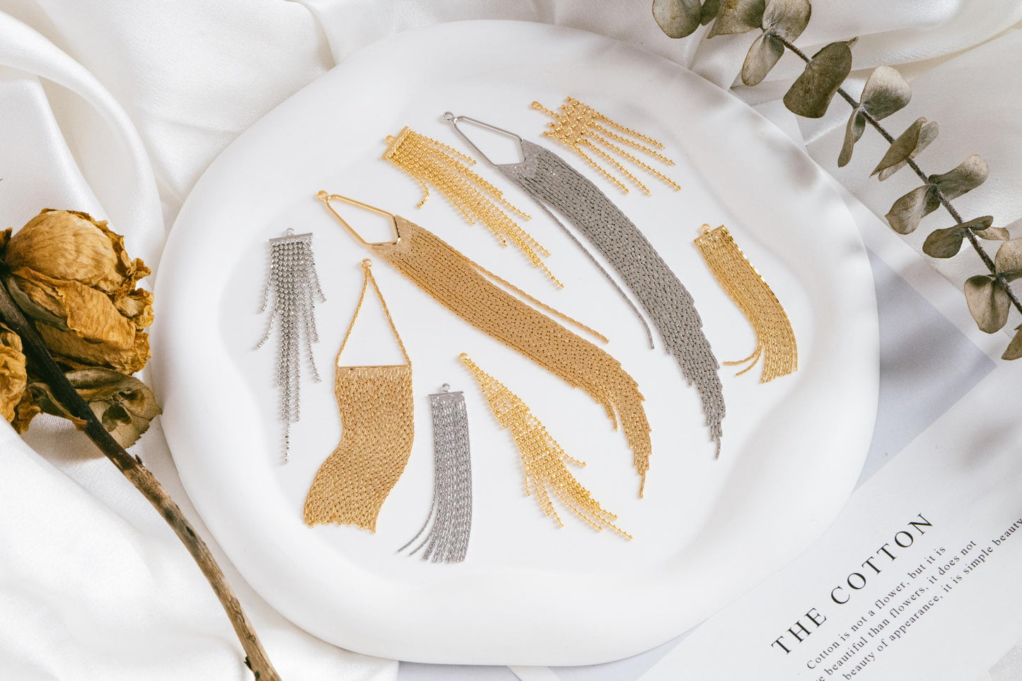 4pcs Gold/ Silver Tone Chain Long Tassels, 18K Gold/ Rhodium plated Brass Tassel, Earring Charm Pendants (GB-945)