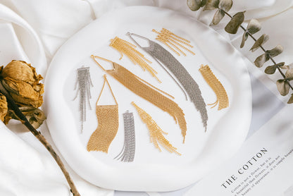 4pcs Gold/ Silver Tone Chain Long Tassels, 18K Gold/ Rhodium plated Brass Tassel, Earring Charm Pendants (GB-945)