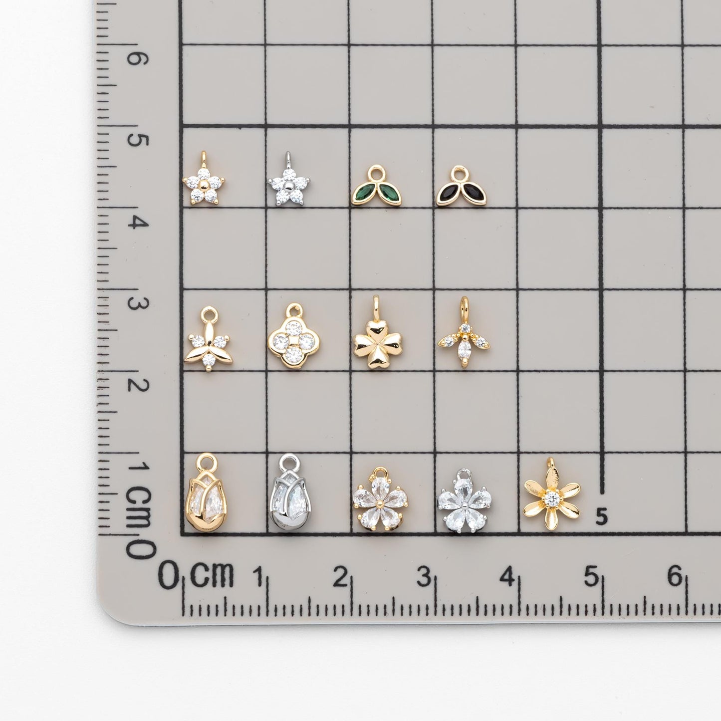 10pcs Gold/ Silver Tone Flower Leaf Charms, 18K Real Gold/ Rhodium plated Brass, Tiny Floral Pendants (GB-1762)