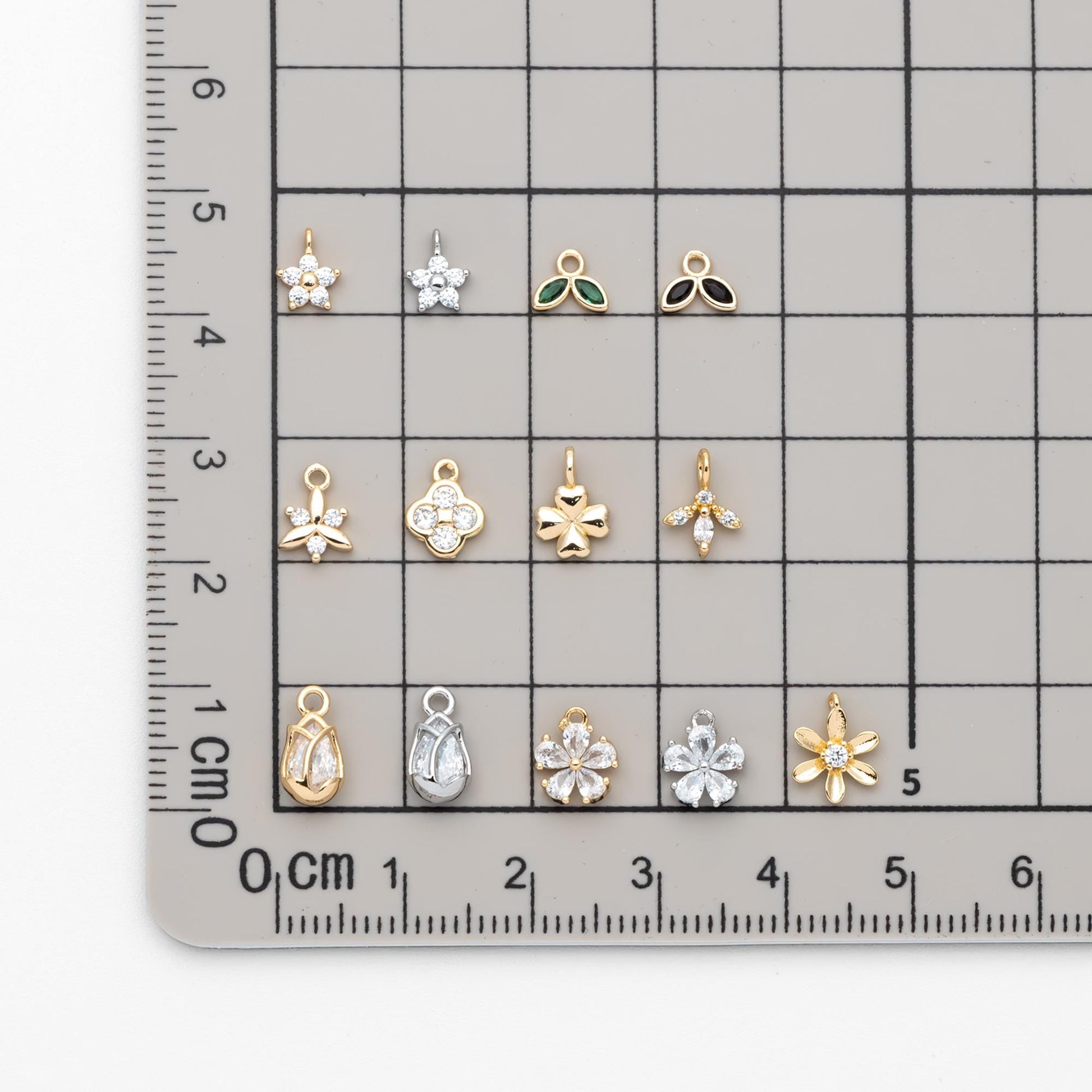 10pcs Gold/ Silver Tone Flower Leaf Charms, 18K Real Gold/ Rhodium plated Brass, Tiny Floral Pendants (GB-1762)