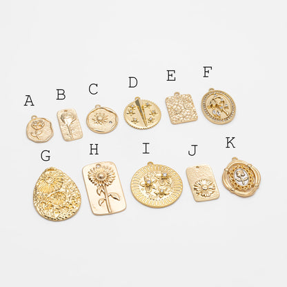 4pcs Gold Flower Charms, 18K Gold plated Brass, Flower Earring Pendants (GB-1281)