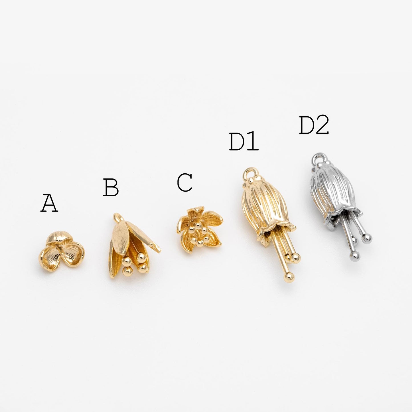 10pcs Gold/ Silver Tone Flower Bud Charms , 18K Gold plated Brass, Dainty Earring Charms (GB-1103)