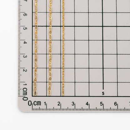 Gold Flat Cable Chains 1.6/ 2.1/ 2.3mm, 18K Gold plated Brass, Dainty Oval Linked Chains (#LK-163)/ 1 Meter=3.3 ft