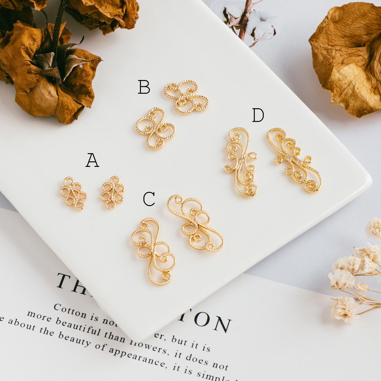 10pcs Gold Filigree Flower Charm Pendants, Gold plated Brass, Jewelry Making, Diy Material, Jewelry Supplies (GB-114)