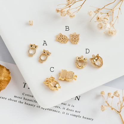 10pcs Gold Owl Charms , Real Gold plated Brass, Cute Owl Pendants (GB-176)
