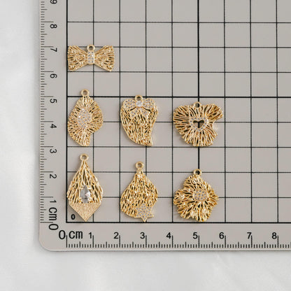 4pcs CZ Pave Gold Filigree Charms, Gold plated Brass, Earring Necklace Pendants (GB-1117)