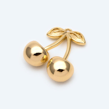 4pcs Gold Cherry Charms, Real Gold plated Brass, Cute Earring Charms (GB-2612)