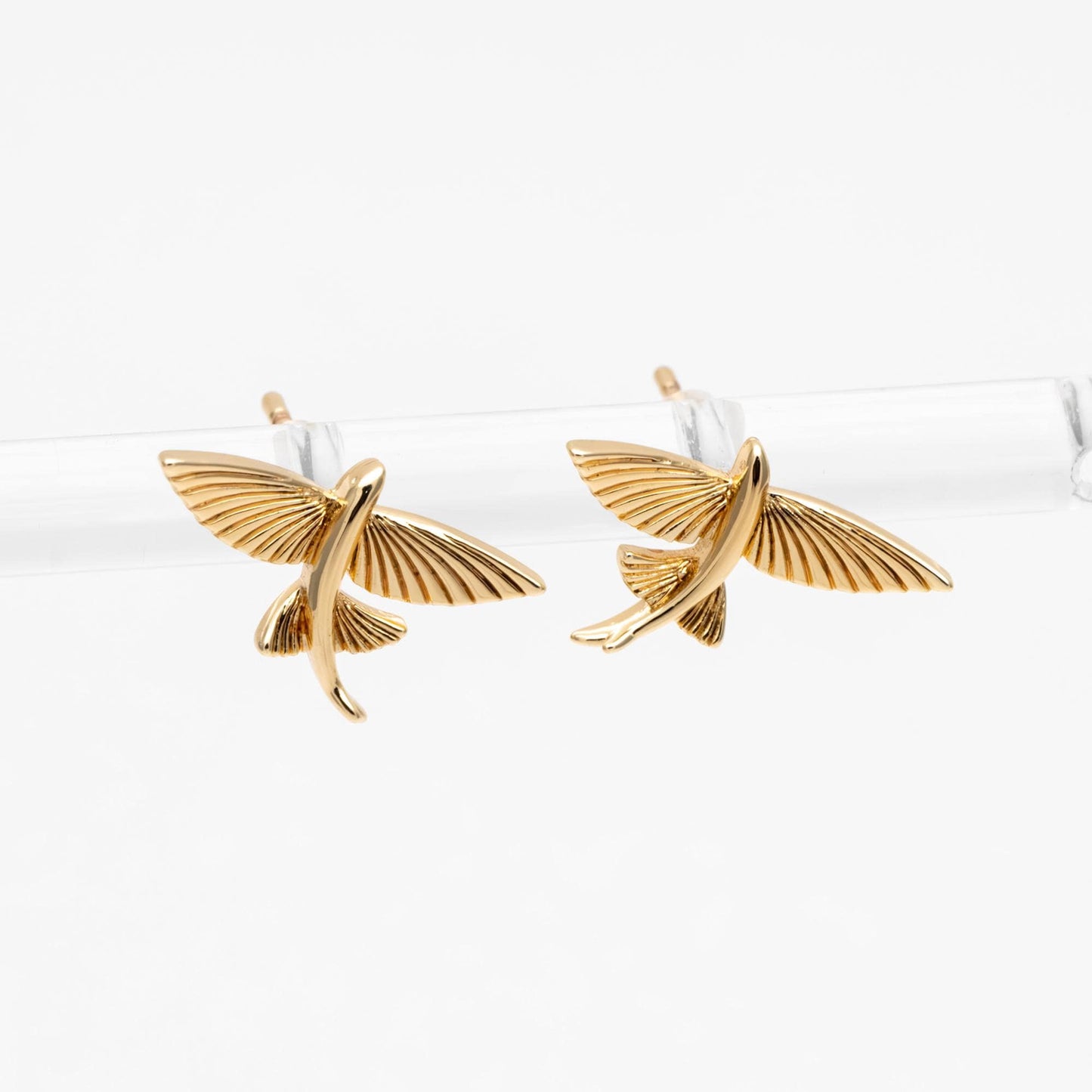 10pcs Gold/ Silver Tone Flying Fish Earrings, 18K Real Gold/ Rhodium Plated Brass, Minimalist Ocean Stud Earrings (GB-4647)