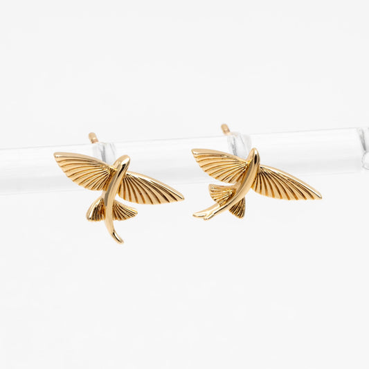 10pcs Gold/ Silver Tone Flying Fish Earrings, 18K Real Gold/ Rhodium Plated Brass, Minimalist Ocean Stud Earrings (GB-4647)