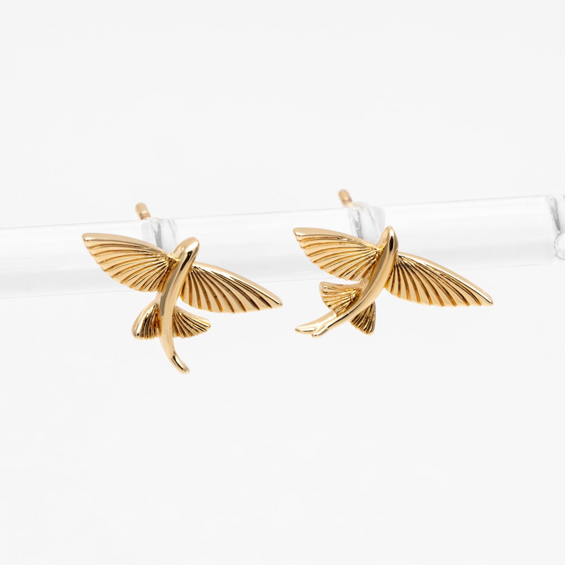 10pcs Gold/ Silver Tone Flying Fish Earrings, 18K Real Gold/ Rhodium Plated Brass, Minimalist Ocean Stud Earrings (GB-4647)