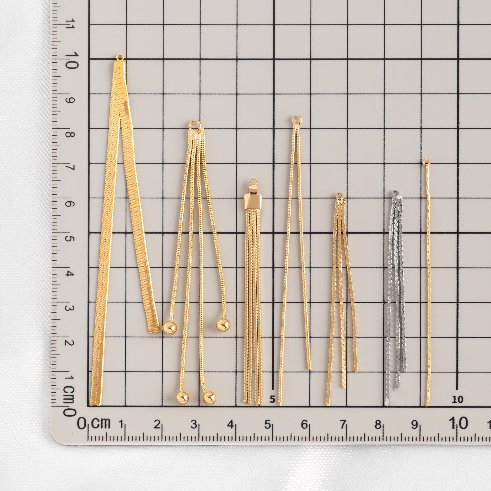 4pcs Chain Tassel Charms, Gold/ Rhodium plated Brass, Tassel Earring Components (GB-3523)