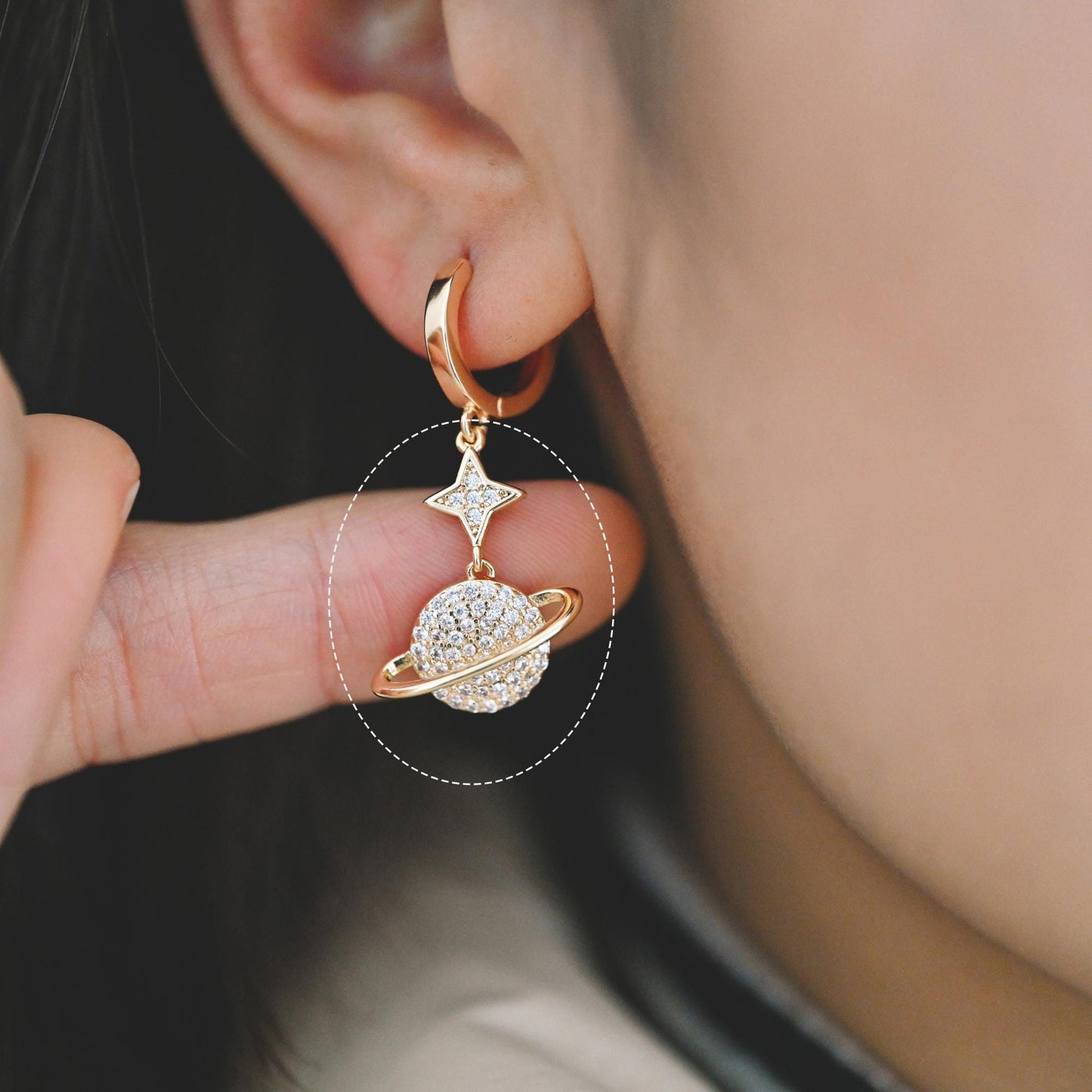 4pcs CZ pave Gold Saturn Charms , Gold plated Brass Planet Pendants, DIY Earring Necklace Components (GB-1173)