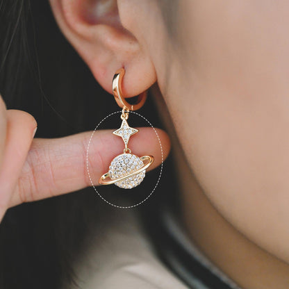 4pcs CZ pave Gold Saturn Charms , Gold plated Brass Planet Pendants, DIY Earring Necklace Components (GB-1173)