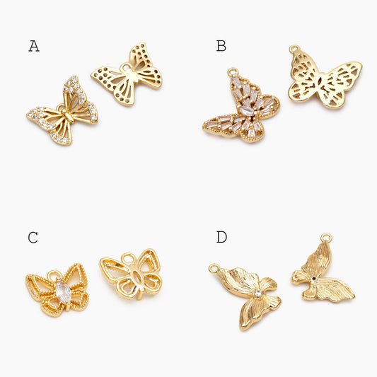 4pcs Delicate Butterfly Charms for Jewelry Making, Gold plated Butterfly Pendants (GB-3561)