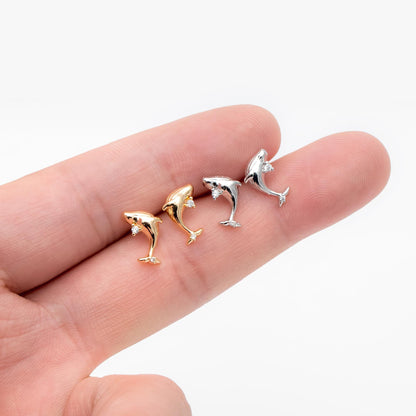 10pcs CZ Pave Gold/ Silver Tone Whale Earrings, 18K Real Gold/ Rhodium plated Brass, Cute Ocean Stud Earrings (GB-4646)