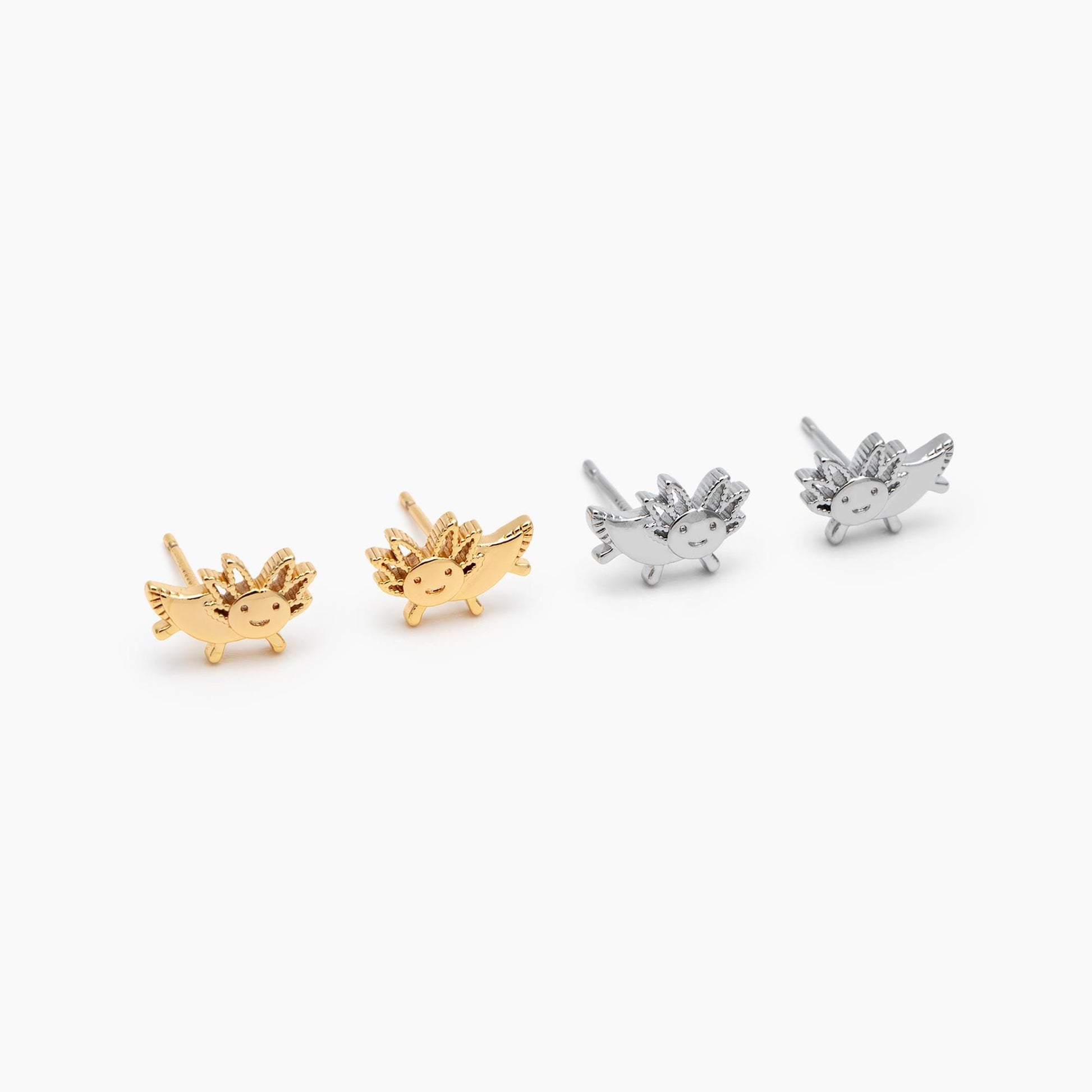 10pcs Gold/ Silver Tone Axolotl Earrings, 18K Real Gold/ Rhodium Plated Brass, Minimalist Animal Stud Earrings (GB-4648)
