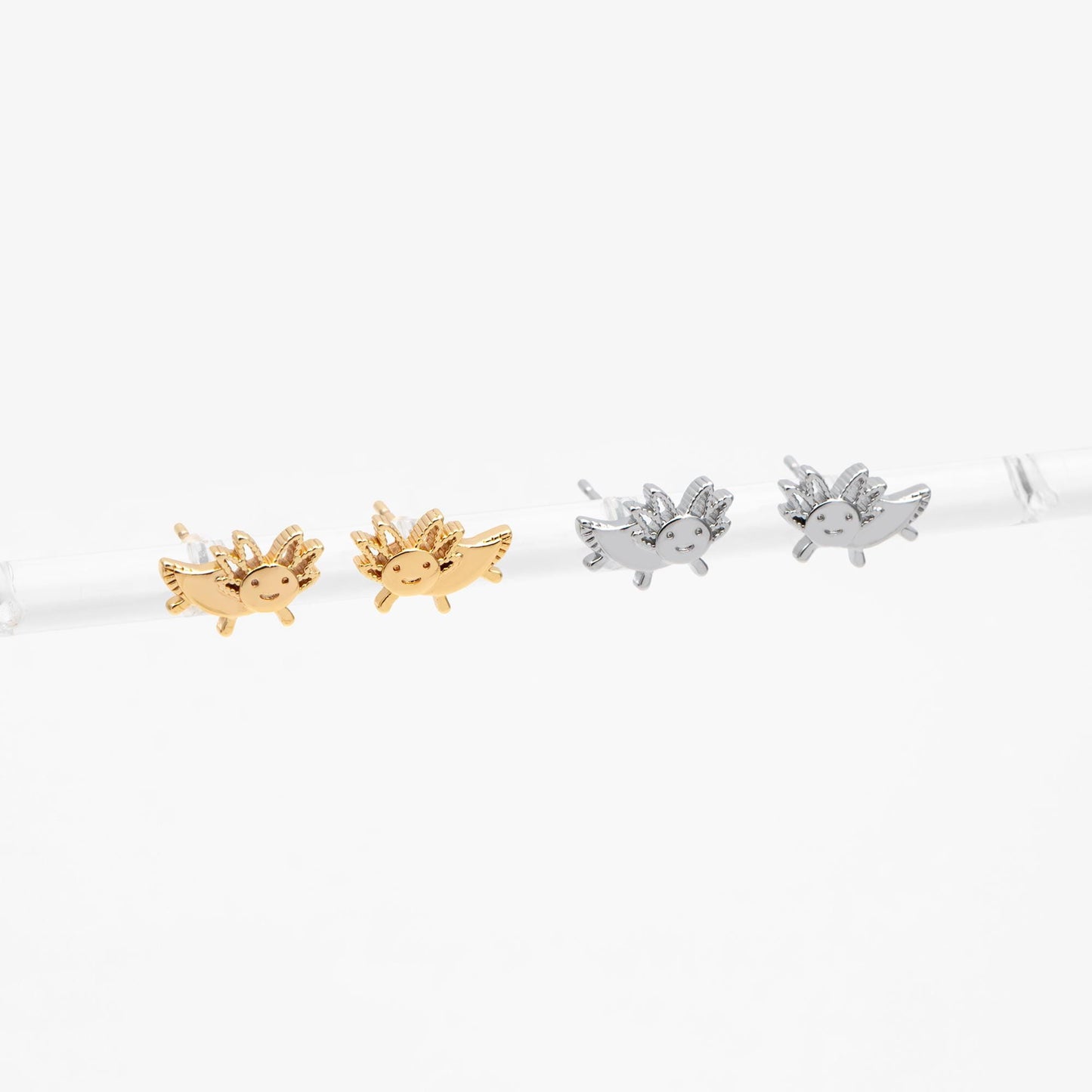 10pcs Gold/ Silver Tone Axolotl Earrings, 18K Real Gold/ Rhodium Plated Brass, Minimalist Animal Stud Earrings (GB-4648)