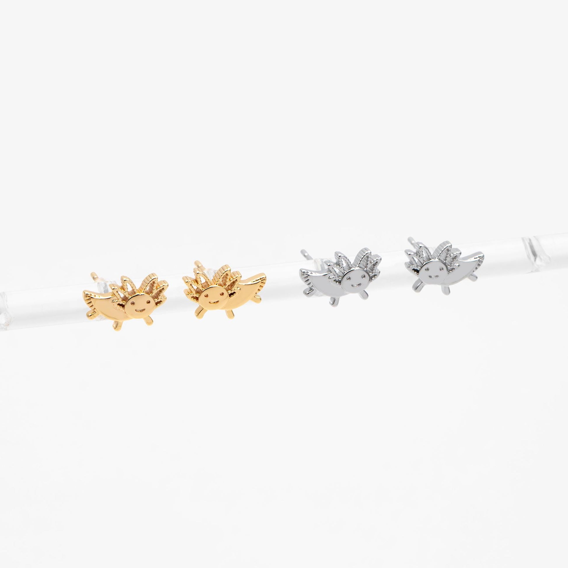 10pcs Gold/ Silver Tone Axolotl Earrings, 18K Real Gold/ Rhodium Plated Brass, Minimalist Animal Stud Earrings (GB-4648)