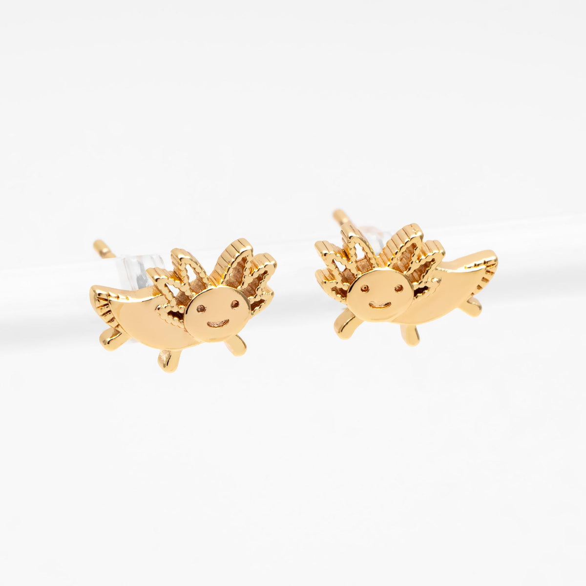 10pcs Gold/ Silver Tone Axolotl Earrings, 18K Real Gold/ Rhodium Plated Brass, Minimalist Animal Stud Earrings (GB-4460-M)
