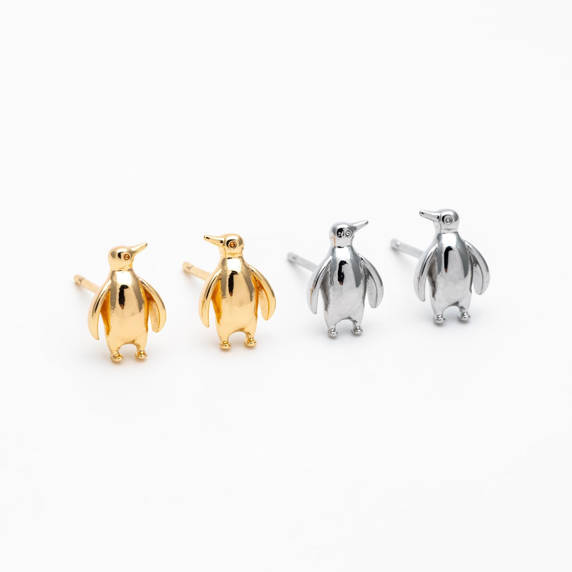 10pcs Gold/ Silver Tone Penguin Earrings, 18K Real Gold/ Rhodium Plated Brass, Minimalist Stud Earrings (GB-4649)