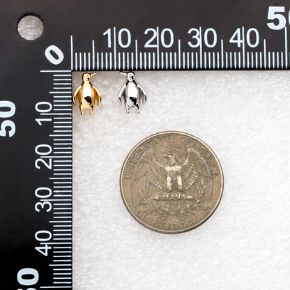 10pcs Gold/ Silver Tone Penguin Earrings, 18K Real Gold/ Rhodium Plated Brass, Minimalist Stud Earrings (GB-4649)