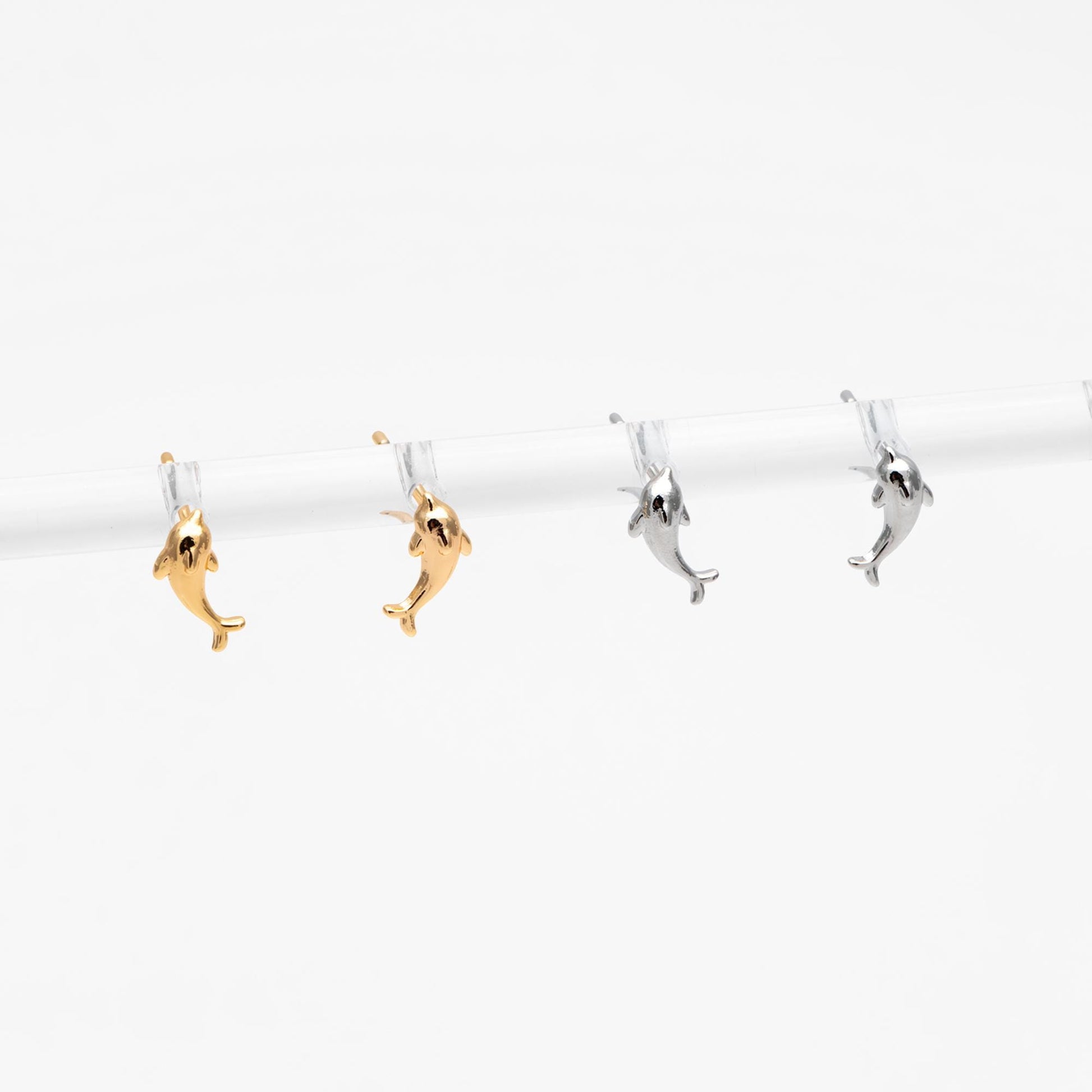 10pcs Gold/ Silver Tone Dolphin Earrings, 18K Real Gold/ Rhodium plated Brass, Cute Ocean Stud Earrings (GB-4650)