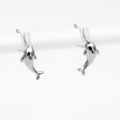 10pcs Gold/ Silver Tone Dolphin Earrings, 18K Real Gold/ Rhodium plated Brass, Cute Ocean Stud Earrings (GB-4460-B)