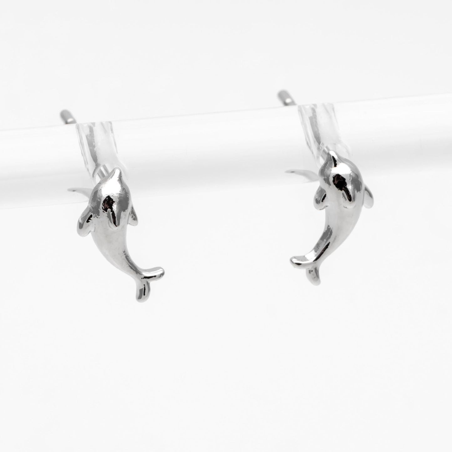 10pcs Gold/ Silver Tone Dolphin Earrings, 18K Real Gold/ Rhodium plated Brass, Cute Ocean Stud Earrings (GB-4650)