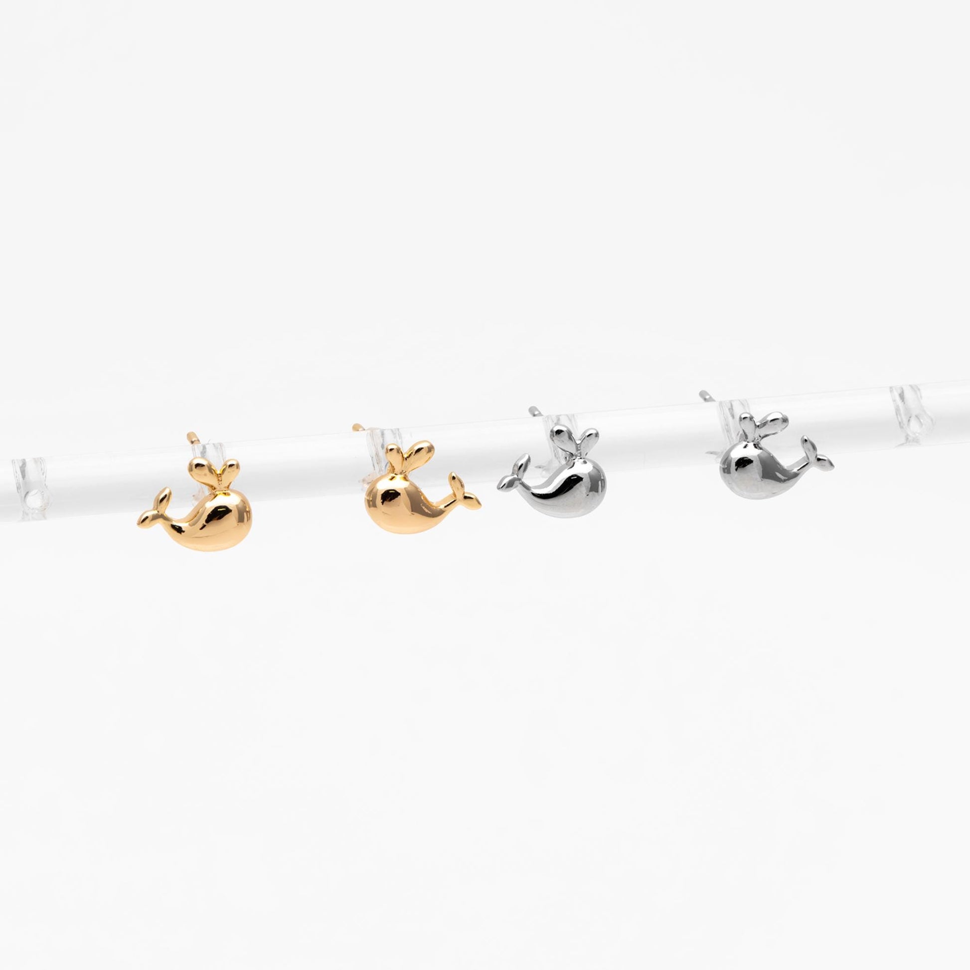 10pcs Gold/ Silver Tone Whale Earrings, 18K Real Gold/ Rhodium plated Brass, Cute Ocean Stud Earrings (GB-4460-C)