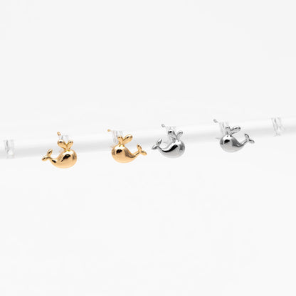 10pcs Gold/ Silver Tone Whale Earrings, 18K Real Gold/ Rhodium plated Brass, Cute Ocean Stud Earrings (GB-4651)