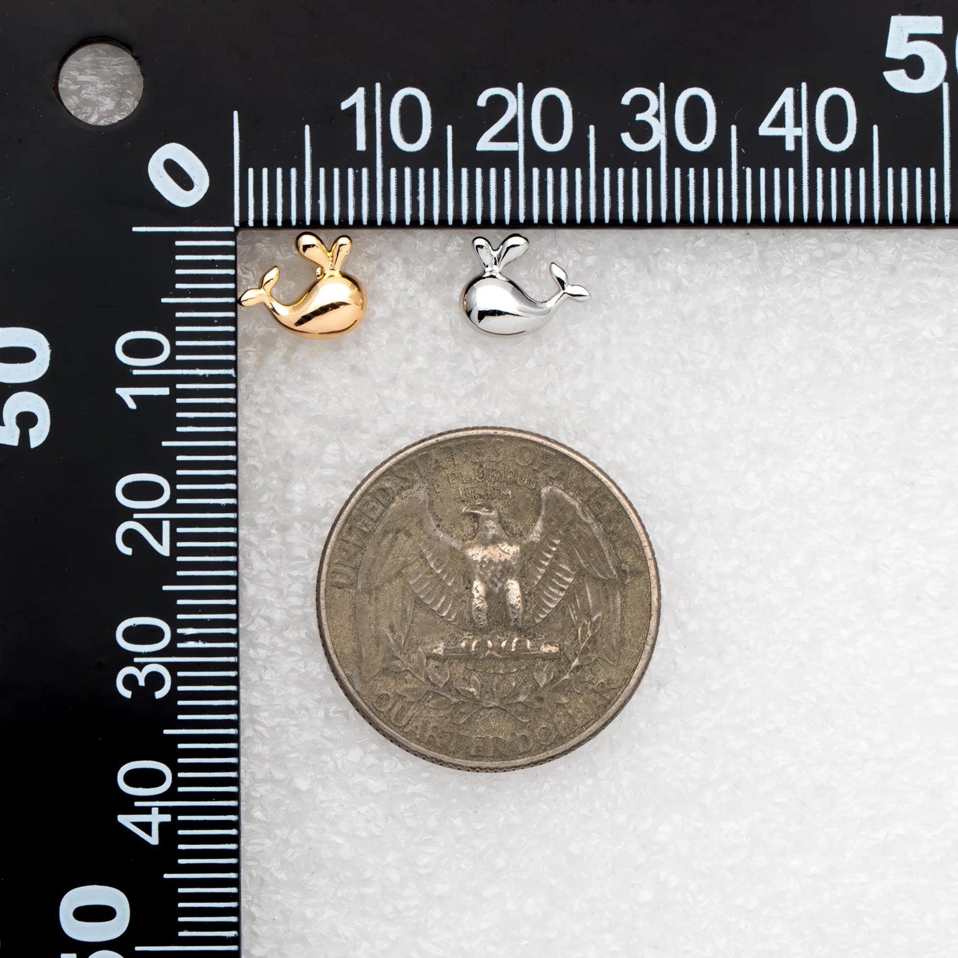 10pcs Gold/ Silver Tone Whale Earrings, 18K Real Gold/ Rhodium plated Brass, Cute Ocean Stud Earrings (GB-4651)